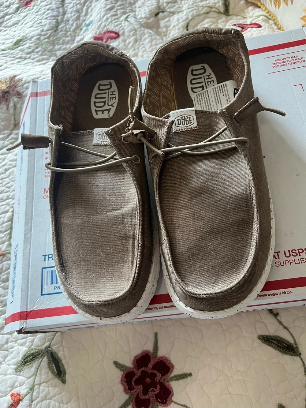 Hey Dude Women's Size 11 Wendy Stretch Canvas Casual Loafers Taupe